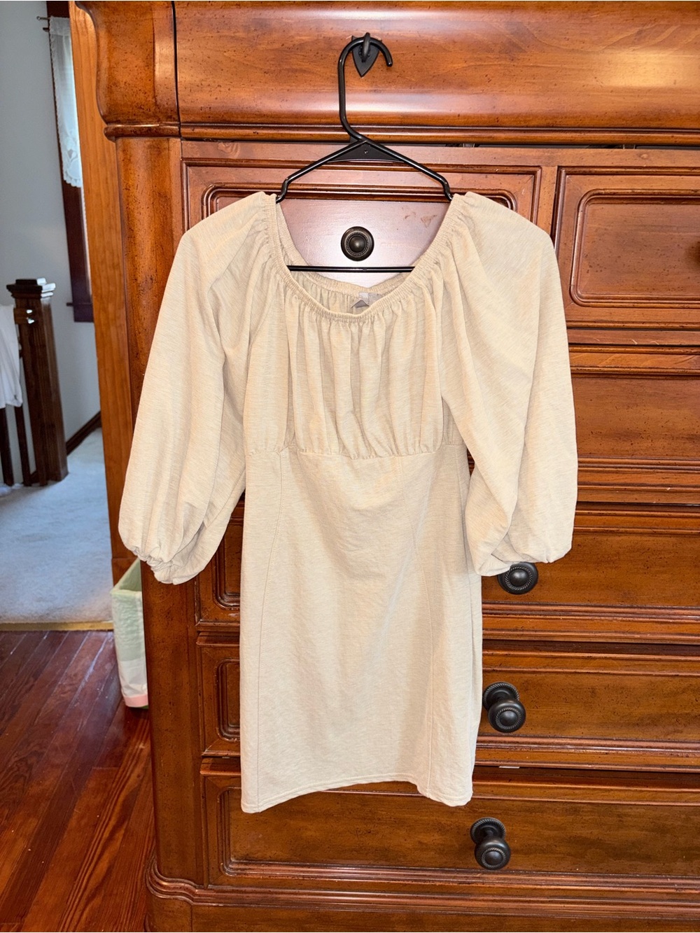 ASOS DESIGN Cream Linen Blend Puff Sleeve Mini Dress Size 4